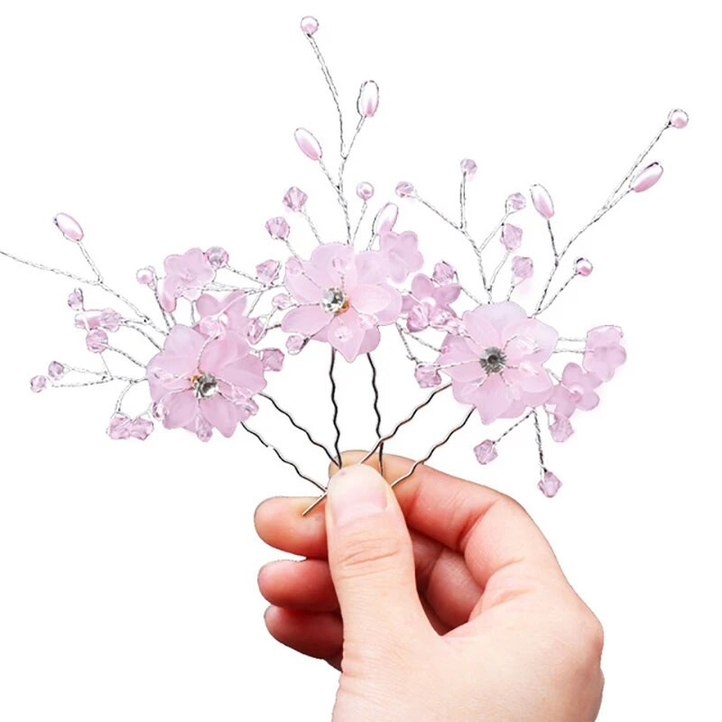 2 τμχ καρφίτσες μαλλιών Αξεσουάρ μαλλιών για γυναίκες Αξεσουάρ γάμου Κλιπ μαλλιών Κοσμήματα μαργαριτάρι Κρυστάλλινο λουλούδι Καρφίτσες για κλιπ μαλλιών