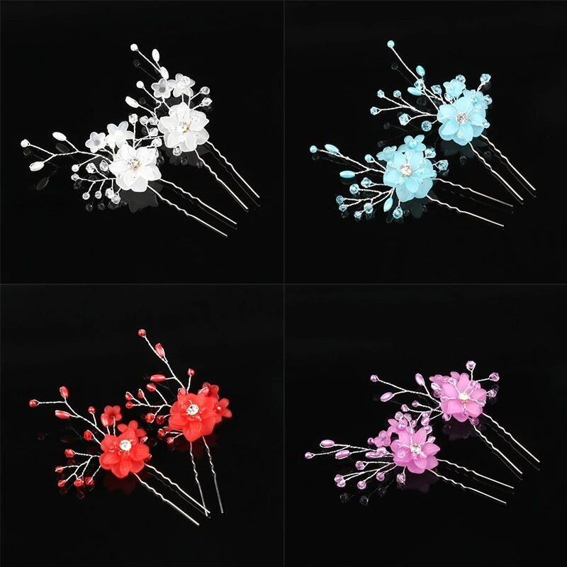 2 τμχ καρφίτσες μαλλιών Αξεσουάρ μαλλιών για γυναίκες Αξεσουάρ γάμου Κλιπ μαλλιών Κοσμήματα μαργαριτάρι Κρυστάλλινο λουλούδι Καρφίτσες για κλιπ μαλλιών