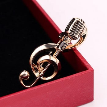 Χρυσό Χρώμα Μικρόφωνο Νότα Μουσικής Καρφίτσες Καρφίτσα σμάλτο για Γυναίκες Άνδρες Τραγουδιστής Πάρτι Συναυλίας Αξεσουάρ Δώρο Κοσμήματα
