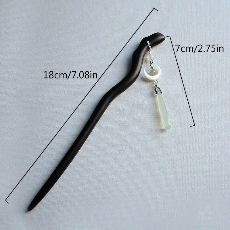 Κινεζικό στιλ Hanfu Moon Tassel Sticks Μαύρο σανταλόξυλο φουρκέτα αρχαίου στιλ Εξαιρετικό στυλ κεφαλής Γυναικεία αξεσουάρ μαλλιών