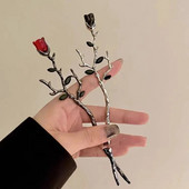 Vintage Rose Hair Sticks Plaukų drabužiai moterims Paprasta Gėlė Juoda Raudona Plaukų segtukai Plaukų lazdelės Diskinės plaukų lazdelės Galvos apdangalai Papuošalai