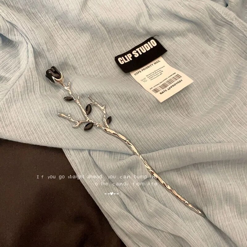 Vintage Rose Hair Sticks Plaukų drabužiai moterims Paprasta Gėlė Juoda Raudona Plaukų segtukai Plaukų lazdelės Diskinės plaukų lazdelės Galvos apdangalai Papuošalai