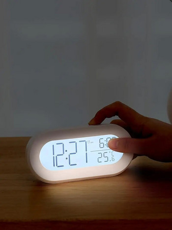 LCD цифров будилник с подсветка, електронен часовник за студенти, часовници за домашно събуждане, бял настолен часовник