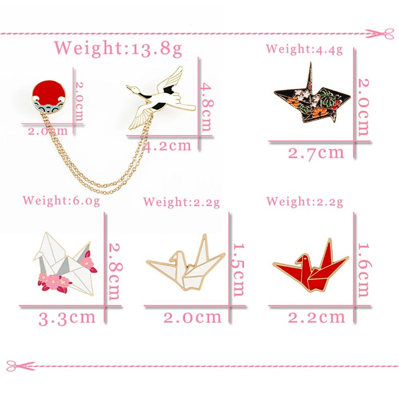 Armsad Hiina stiilis emailnõelad Lucky paberist kraana prossid naistele Sõbrad Mood Loomamärk Seljakott Revääriti Ehted Kingitus