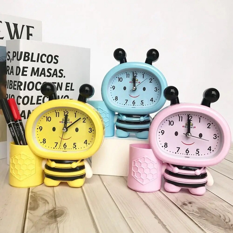 Kvaliteetne multifunktsionaalne õpilase kingitus armas lauaarvuti hoiukarp äratuskell pliiatsipott mesilase pliiatsihoidja