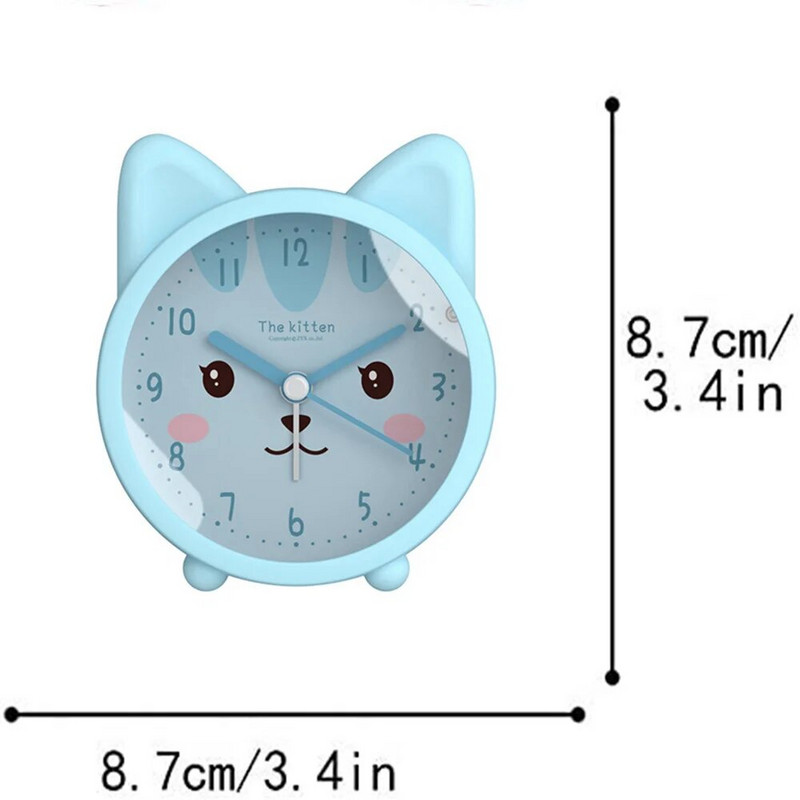Djeca, slatka životinja, mačka, budilica, tiha kvarcna stolna noćna budilica, koja ne otkucava, za djecu, poklon, crtić, ukras za dom