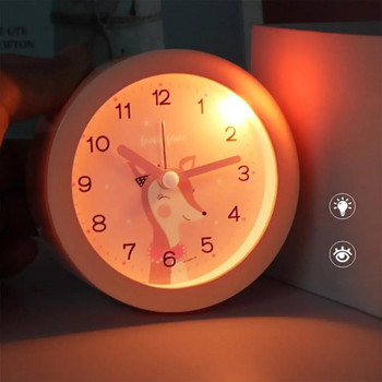 Παιδικά κινούμενα σχέδια Ζώο Στρογγυλό Ξυπνητήρι Φορητό κομοδίνο Εξαιρετικά ήσυχο μαλακό, ζεστό φως νύχτας Μικρό επιτραπέζιο ρολόι