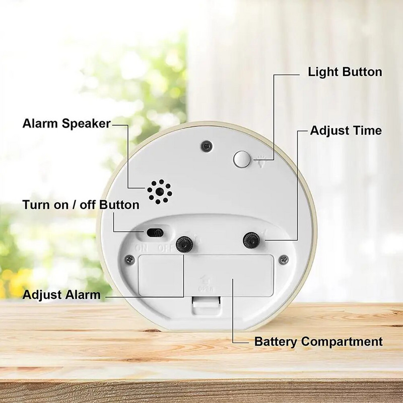 Vaikų animacinių filmų gyvūnai, apvalus žadintuvas, nešiojamas prie lovos Itin tylus šluojantis minkštas šiltas šviesos naktinis žibintas mažas stalo laikrodis