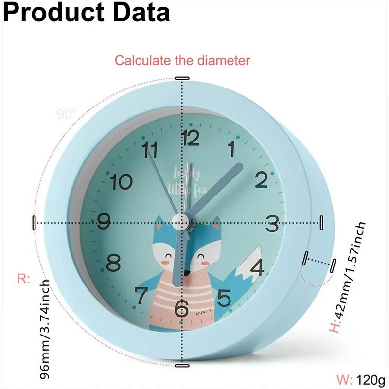 Vaikų animacinių filmų gyvūnai, apvalus žadintuvas, nešiojamas prie lovos Itin tylus šluojantis minkštas šiltas šviesos naktinis žibintas mažas stalo laikrodis