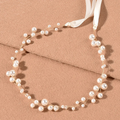 Accesorii pentru păr de mireasă Bentite cu perle albe Bentite de păr simple cu margele pentru femei, fete, panglică, accesorii pentru cap, bijuterii pentru păr de nuntă