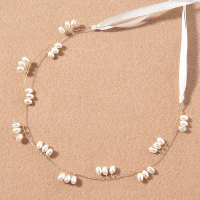 Accesorii pentru păr de mireasă Bentite cu perle albe Bentite de păr simple cu margele pentru femei, fete, panglică, accesorii pentru cap, bijuterii pentru păr de nuntă