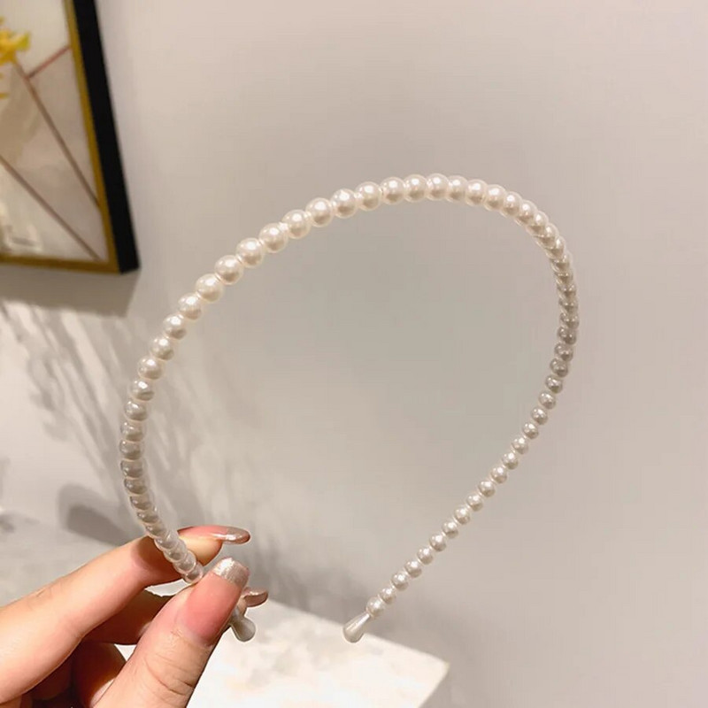 Accesorii pentru păr de mireasă Bentite cu perle albe Bentite de păr simple cu margele pentru femei, fete, panglică, accesorii pentru cap, bijuterii pentru păr de nuntă