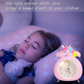 Сладък детски будилник с еднорог Двойна камбанка с подсветка Настолен часовник Събуждане за момичета Украса за спалня Коледни детски подаръци