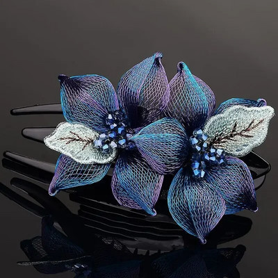 Moodne elegantne kudumine vasktraadist lilleline juuksenõel Juuste aksessuaarid naistele Selg Aju lusikas akrüülist pääsusaba klambriga peakatted