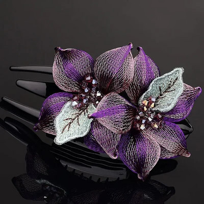 Moodne elegantne kudumine vasktraadist lilleline juuksenõel Juuste aksessuaarid naistele Selg Aju lusikas akrüülist pääsusaba klambriga peakatted