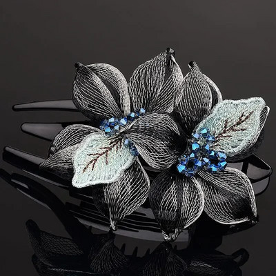 Moodne elegantne kudumine vasktraadist lilleline juuksenõel Juuste aksessuaarid naistele Selg Aju lusikas akrüülist pääsusaba klambriga peakatted