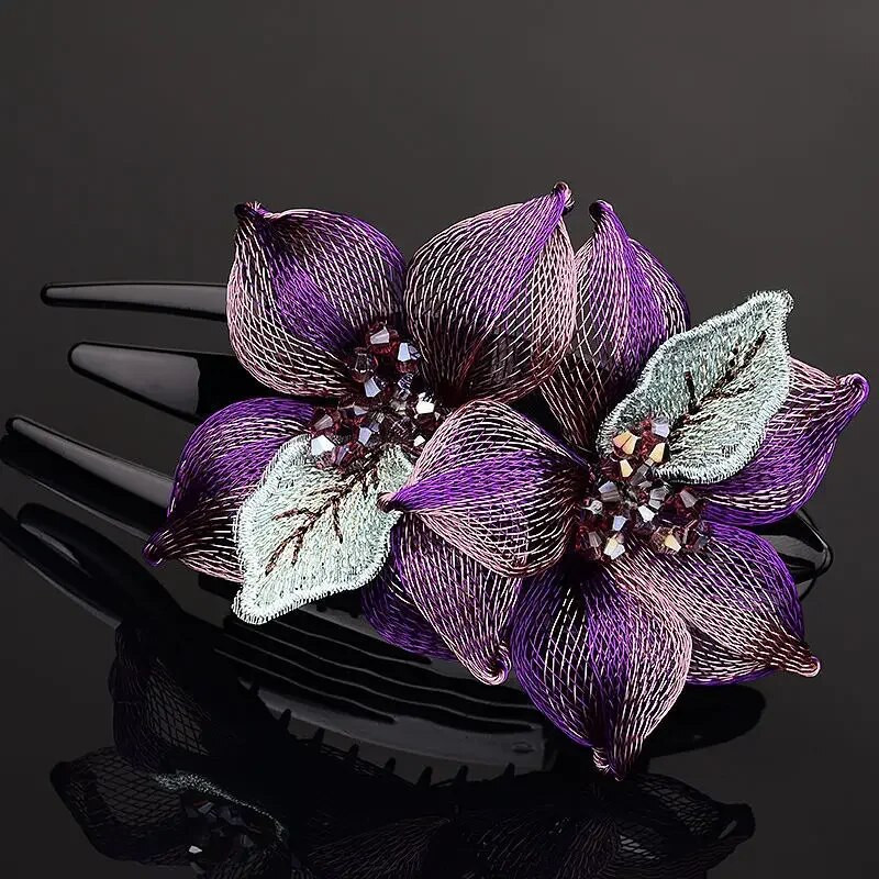 Moodne elegantne kudumine vasktraadist lilleline juuksenõel Juuste aksessuaarid naistele Selg Aju lusikas akrüülist pääsusaba klambriga peakatted