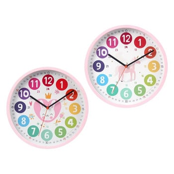 Цветен стенен часовник Учебен часовник Безшумен 10-инчов часовник за разказване на часа Учебен часовник за спалня Игрална стая Класна стая Деца Родители