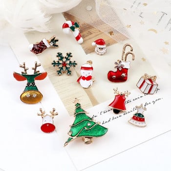 3-6 τμχ Χριστουγεννιάτικη καρφίτσα Σετ Μίνι δέντρο με άλκες καμπάνα Άγιος Βασίλης Μεταλλικές καρφίτσες Χαριτωμένα δώρα φεστιβάλ πάρτι Καπέλο παιδικό σήμα κοσμήματα Χονδρική