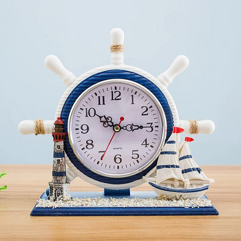 Кормчив часовник в средиземноморски стил Ретро дървен настолен орнамент за Направи си сам Плаж Морска тема Морски кораб Колело Котва Домашен декор