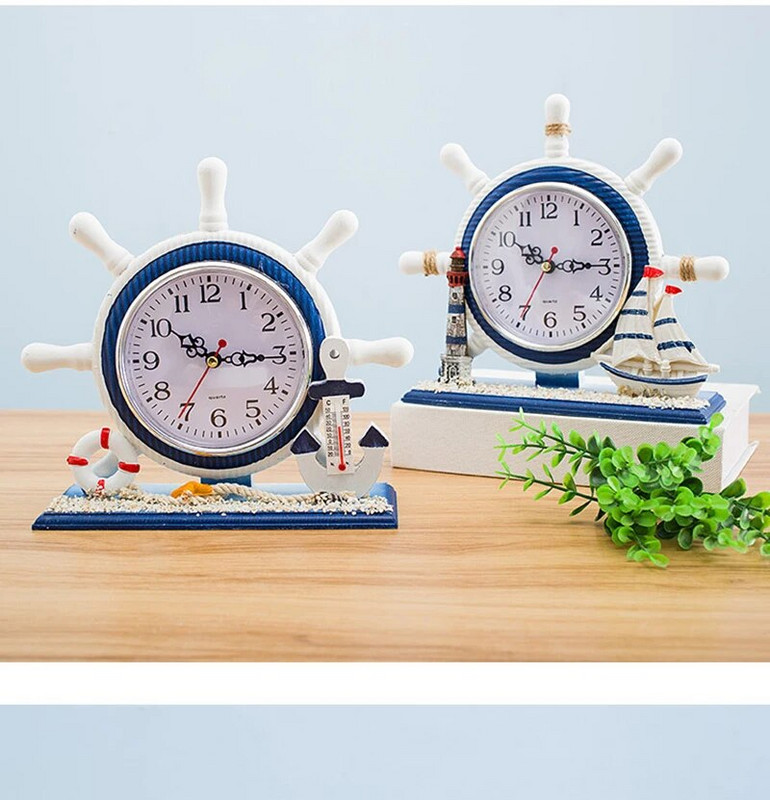 Vahemere stiilis tüürimehe kell Retro puidust töölaua ornament isetegemiseks rannas mereteemaline merelaeva rattaankur kodusisustus