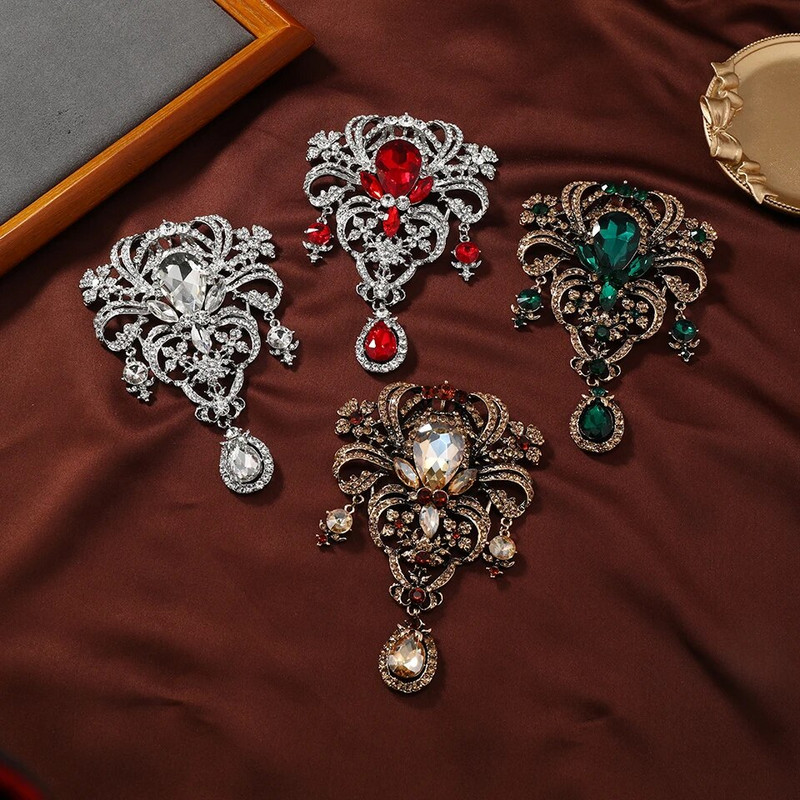 Morkopela Vintage prabangios krištolo gėlių segės moterims 4 spalvų rūmų stiliaus gėlių vakarėlio biuro sagės smeigtukai