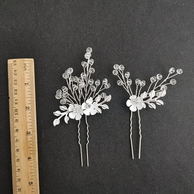Floralbride Alloy Ασημί Χρώμα Clear Crystal Rhinestones Νυφική καρφίτσα μαλλιών Αυτοκόλλητο μαλλιών γάμου Γυναικείες παράνυμφοι Αξεσουάρ μαλλιών