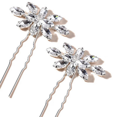 Floralbride Alloy Ασημί Χρώμα Clear Crystal Rhinestones Νυφική καρφίτσα μαλλιών Αυτοκόλλητο μαλλιών γάμου Γυναικείες παράνυμφοι Αξεσουάρ μαλλιών