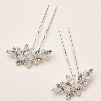 Floralbride Alloy Ασημί Χρώμα Clear Crystal Rhinestones Νυφική καρφίτσα μαλλιών Αυτοκόλλητο μαλλιών γάμου Γυναικείες παράνυμφοι Αξεσουάρ μαλλιών