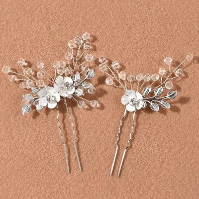 Floralbride Alloy Ασημί Χρώμα Clear Crystal Rhinestones Νυφική καρφίτσα μαλλιών Αυτοκόλλητο μαλλιών γάμου Γυναικείες παράνυμφοι Αξεσουάρ μαλλιών