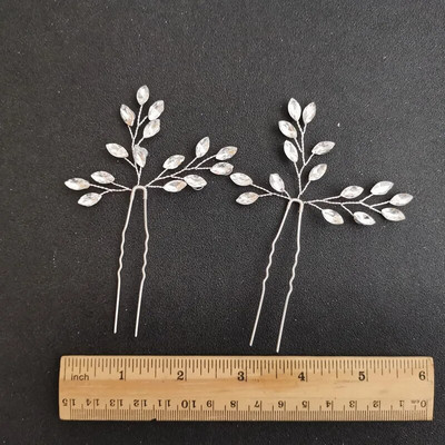 Floralbride Alloy Ασημί Χρώμα Clear Crystal Rhinestones Νυφική καρφίτσα μαλλιών Αυτοκόλλητο μαλλιών γάμου Γυναικείες παράνυμφοι Αξεσουάρ μαλλιών