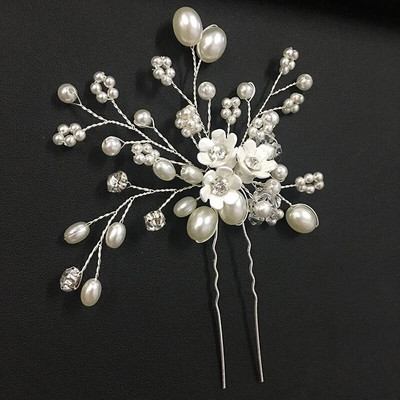 Floralbride Alloy Ασημί Χρώμα Clear Crystal Rhinestones Νυφική καρφίτσα μαλλιών Αυτοκόλλητο μαλλιών γάμου Γυναικείες παράνυμφοι Αξεσουάρ μαλλιών