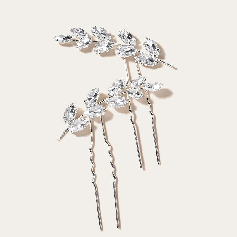 Floralbride Alloy Ασημί Χρώμα Clear Crystal Rhinestones Νυφική καρφίτσα μαλλιών Αυτοκόλλητο μαλλιών γάμου Γυναικείες παράνυμφοι Αξεσουάρ μαλλιών