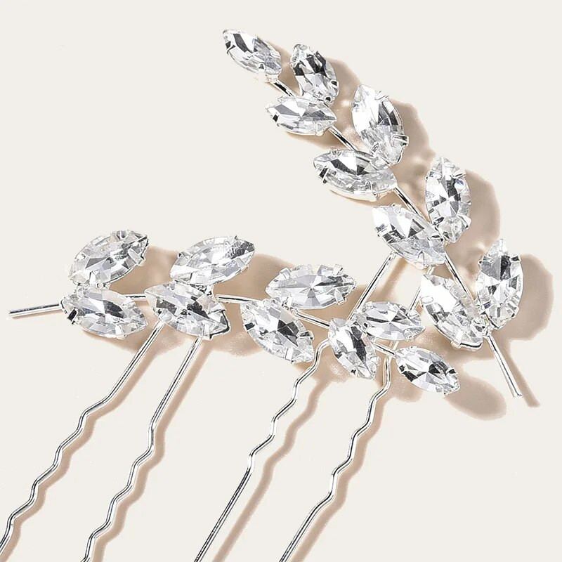 Floralbride Alloy Ασημί Χρώμα Clear Crystal Rhinestones Νυφική καρφίτσα μαλλιών Αυτοκόλλητο μαλλιών γάμου Γυναικείες παράνυμφοι Αξεσουάρ μαλλιών