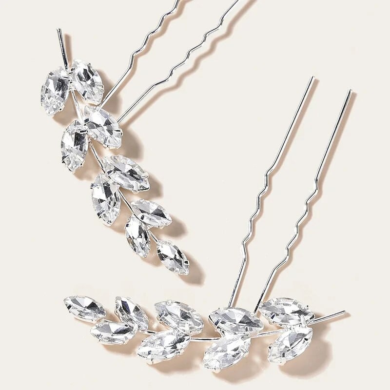 Floralbride Alloy Ασημί Χρώμα Clear Crystal Rhinestones Νυφική καρφίτσα μαλλιών Αυτοκόλλητο μαλλιών γάμου Γυναικείες παράνυμφοι Αξεσουάρ μαλλιών
