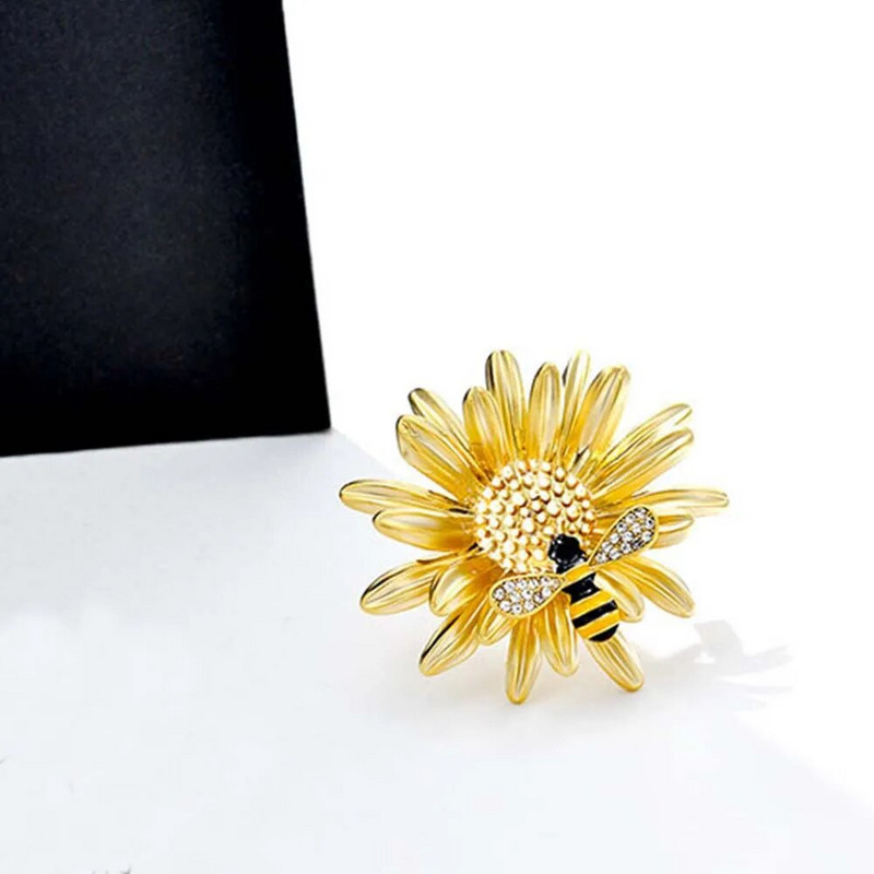 Romantični tamnoružičasti suncokret s pčelama, broševi, igle, žene, djevojke, tratinčica, sunce, cvijet, ovratnik, kukci, igle, dodaci za odjeću