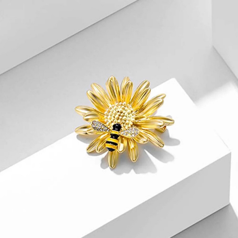 Romantični tamnoružičasti suncokret s pčelama, broševi, igle, žene, djevojke, tratinčica, sunce, cvijet, ovratnik, kukci, igle, dodaci za odjeću