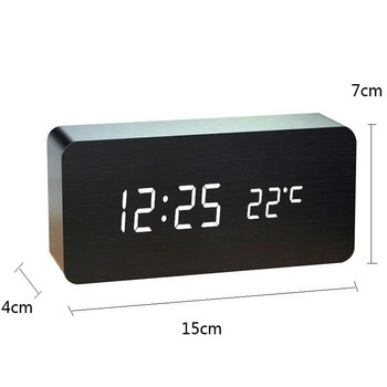 Ξύλινο τετράγωνο επιτραπέζιο ρολόι Ξυπνητήρι Επιτραπέζιο Ψηφιακό LED USB/AAA Power Snooze Ηλεκτρονικός έλεγχος φωνής Επιτραπέζιο ρολόι Επιτραπέζιο ρολόι δίπλα στο κρεβάτι