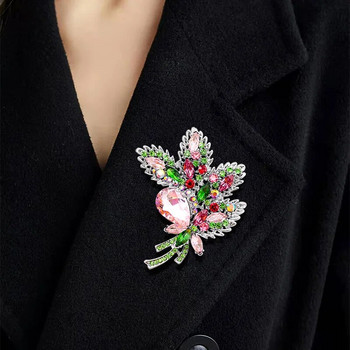 Νέο σχέδιο Γυναικείο vintage πολύχρωμο κρεμαστό λουλούδι από στρας με φύλλα καρφίτσα καρφίτσα Μόδα κοσμήματα Πολυτελές δώρο γάμου