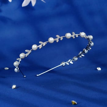 Floralbride Алуминиеви кристали Кристални перли Булчинска тиара Лента за глава Корона Сватбени аксесоари за коса Принцеса Жени Момичета Бижута