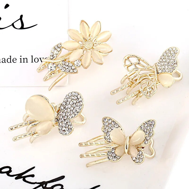 Jauns, gaišs luksusa dimanta izgriezts tauriņš, daudzpusīgs opāls, ziedu sprādziens, malas saspraude Sieviešu matu sprādzes matu aksesuāri