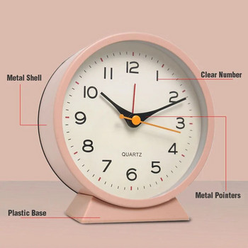 Настолен будилник Нощен часовник Класически стил Кварцов часовник Кръгла форма Метална цветна обвивка Безшумен такт Секунда