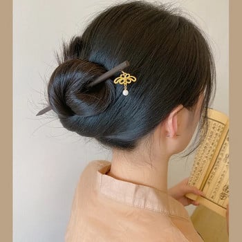 Нов китайски старинен стил дървена фиби от висок клас с къдрава коса, проста и модерна дамска дървена фиби
