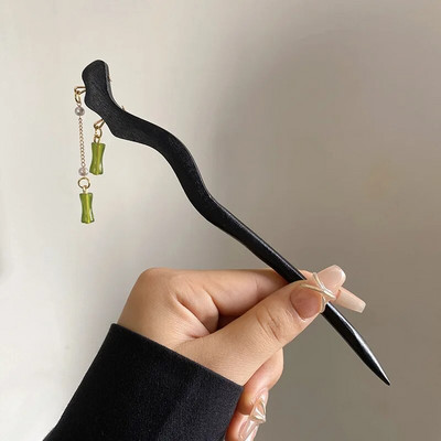 Uus Hiina antiikstiilis tippklassi puidust juuksenõel lokkis juustega, lihtne ja kaasaegne naiste puidust juuksenõel