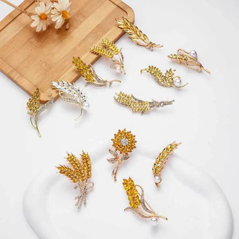 Luksuslik kuupmeetrist tsirkoonist nisukõrva pross kaelarihma nööpnõelad naistele nööpnõelad riided pannal päevalill naiste prossid ehted korsaan