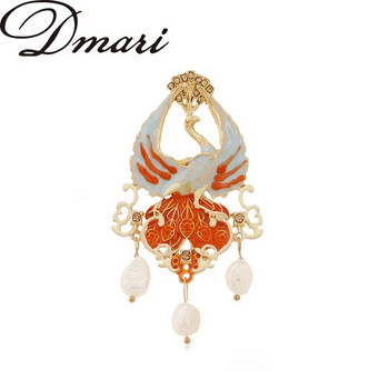 Dmari Γυναικείες καρφίτσα Vintage κινέζικες καρφίτσες πέτο σμάλτο πτυσσόμενο ανεμιστήρα Fhoneix Badge Pearl Shell Rhinestone Πολυτελή αξεσουάρ Κοσμήματα
