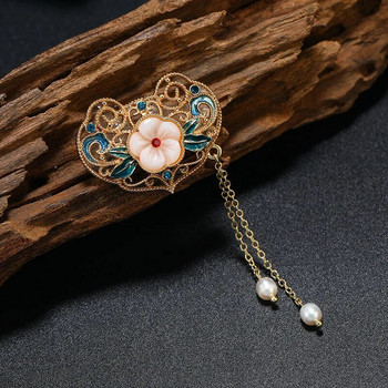 Dmari Γυναικείες καρφίτσα Vintage κινέζικες καρφίτσες πέτο σμάλτο πτυσσόμενο ανεμιστήρα Fhoneix Badge Pearl Shell Rhinestone Πολυτελή αξεσουάρ Κοσμήματα