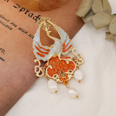 Dmari sievietēm piespraude Vintage ķīniešu atloka piespraudes Emalja salokāma ventilators Fhoneix nozīmīte pērļu gliemežvāka Rhinestone luksusa aksesuāri rotaslietas