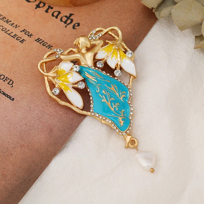 Dmari sievietēm piespraude Vintage ķīniešu atloka piespraudes Emalja salokāma ventilators Fhoneix nozīmīte pērļu gliemežvāka Rhinestone luksusa aksesuāri rotaslietas