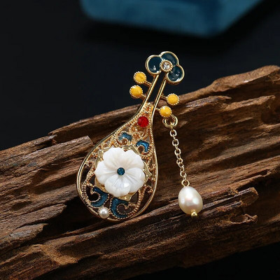 Dmari sievietēm piespraude Vintage ķīniešu atloka piespraudes Emalja salokāma ventilators Fhoneix nozīmīte pērļu gliemežvāka Rhinestone luksusa aksesuāri rotaslietas